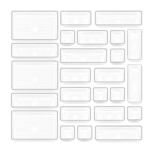 Clear Plastic Drawer Organizer Tray for Makeup, Kitchen Utensils, Jewelries and Gadgets