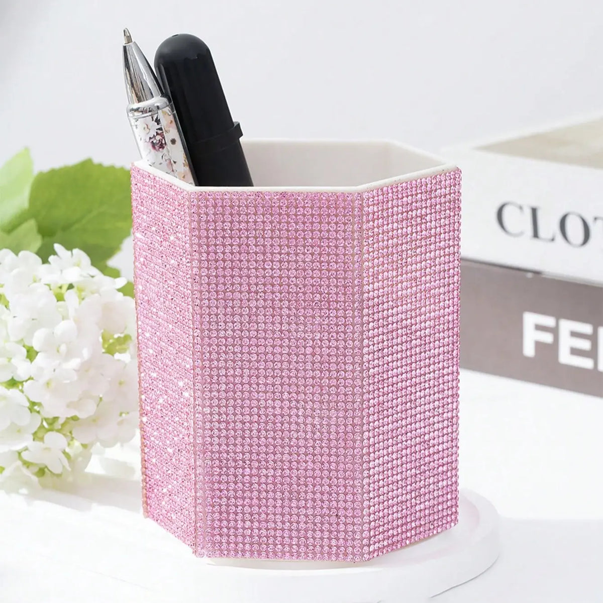Hexagonal Crystal Makeup Brush Holder, Large Capacity, Decorative Shiny Surface, Multifunctional Cosmetic Storage Rack, Makeup Organizer Box for Bedroom Vanity Desk, Cosmetic Organiser, Cosmetic Organizers