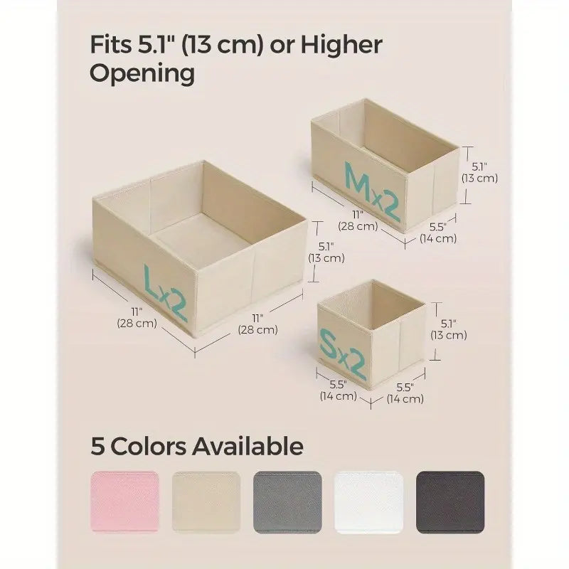 6 Counts set Drawer Storage Boxes, Foldable Fabric Organizer for Socks, Bras, Tie, Scarf, Vanity Drawer Organizers
