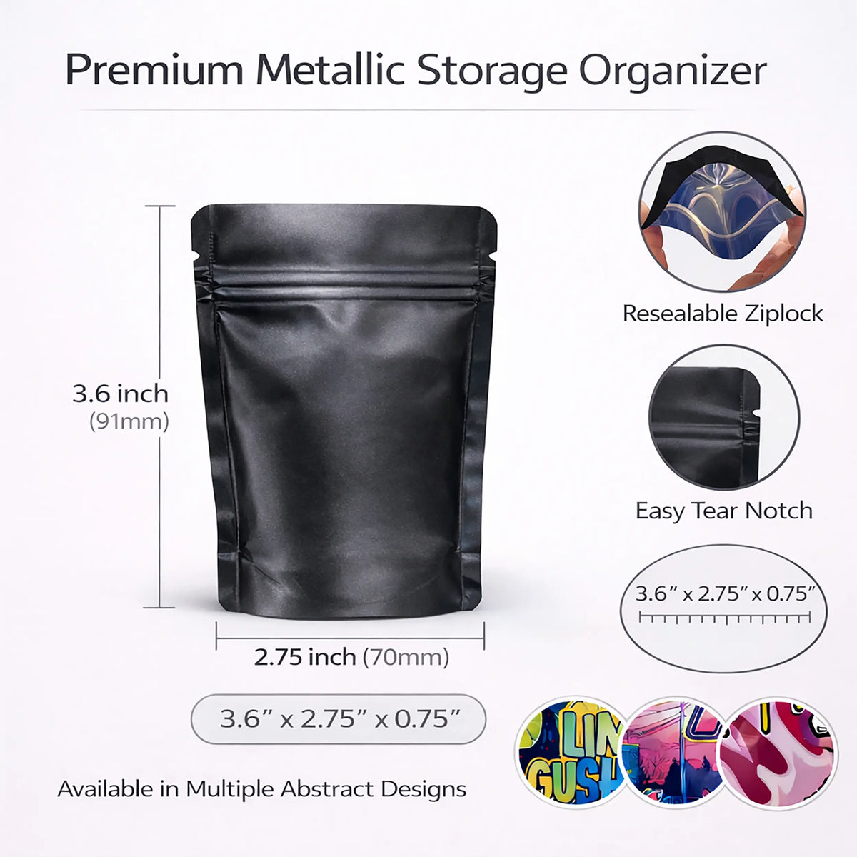 100 Pack Mini | 3" x 3.5" | Storage Bags Assorted Designs | Organizer & Retail Packaging