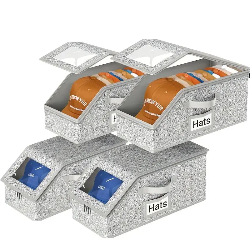 Stackable Baseball Cap Storage Box, Holds Up to 24 Hats – Durable Foldable Cardboard Organizer, Large Capacity Hat & Toy Storage Solution, Versatile Home & Bedroom Organizer, Dustproof, Space Saving Window