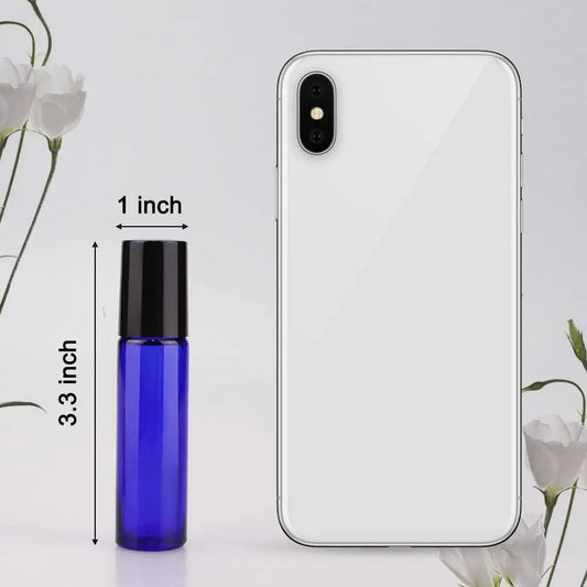 12 Pack Essential Oil Bottles, 10ml Blue Glass Bottles with Stainless Steel Roller Balls and Caps for Travel, Perfume and Lip Gloss