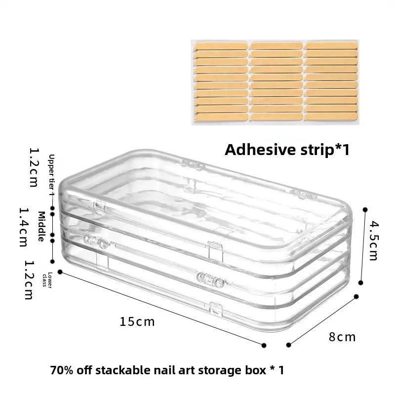 3-Fold Transparent Plastic Modern Beauty Nail Art Storage Box Set with Adhesive Sheet - 10x5x16cm Collapsible Storage Organizer, Portable Manicure Case Designed for Desktops, Home & Salon Nail Supplies