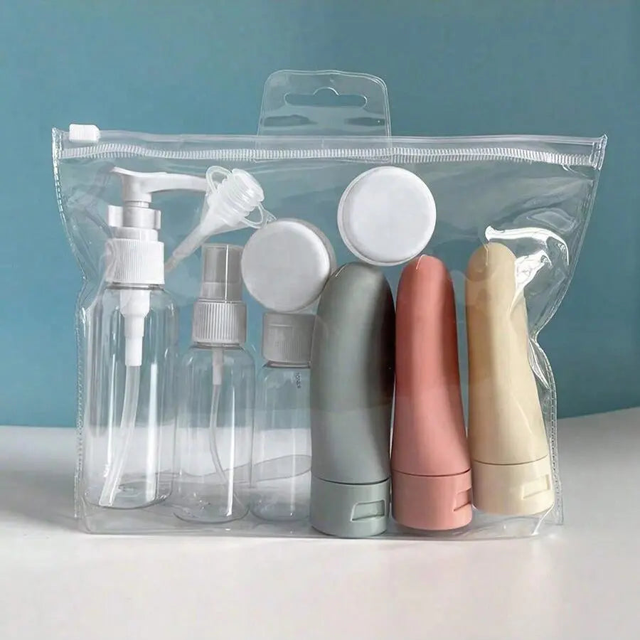 3pcs/11pcs Portable Refillable Design Bottle Travel Set, Plastic Travel Bottle, Container Set, Toiletries Storage Bottle, Bath and Wash Separate Bottles, Ideal for On-The-Go Use