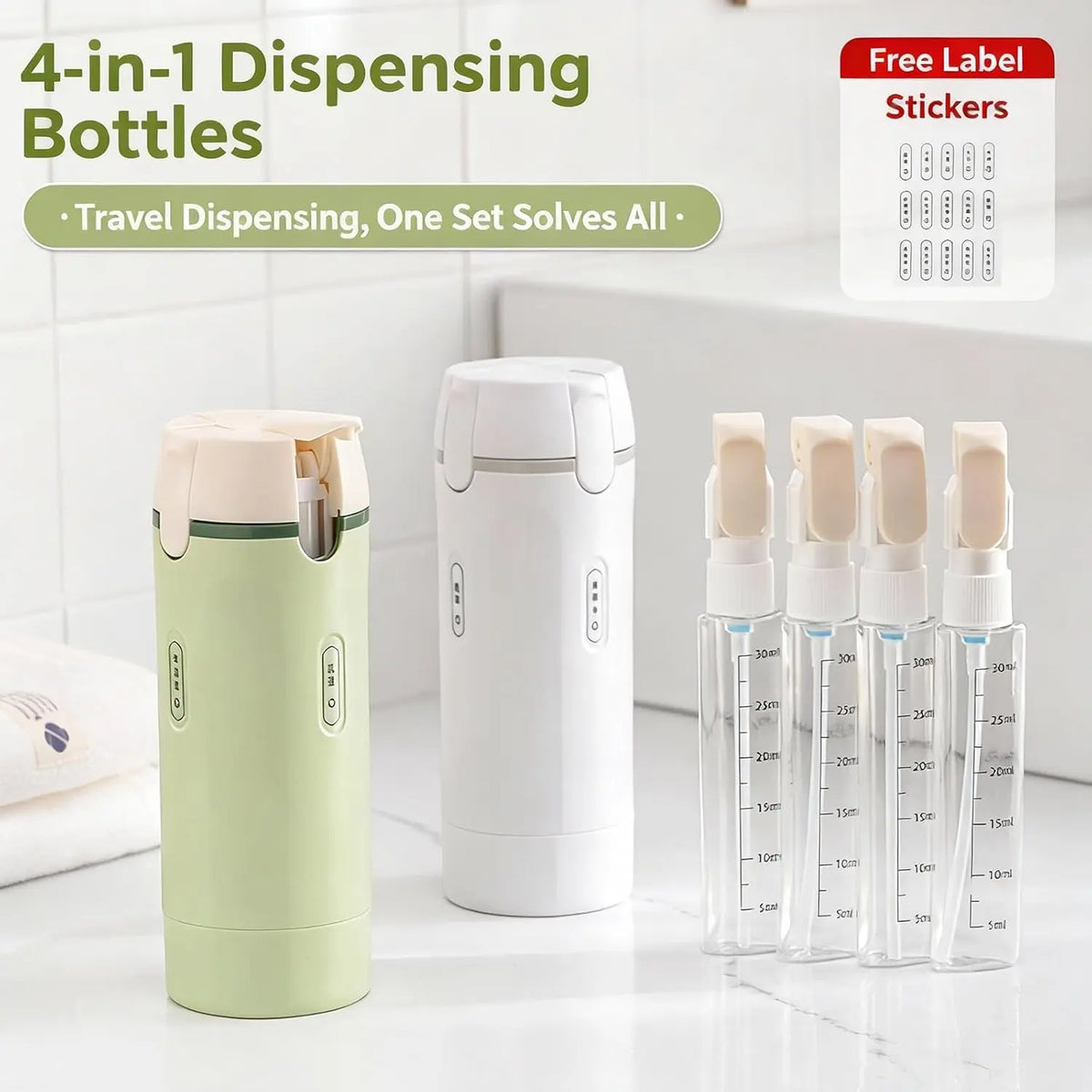 4-in-1 Portable Cosmetic Shampoo Dispenser Storage Bottle Plastic Travel Friendly Compact Design for Easy Carrying