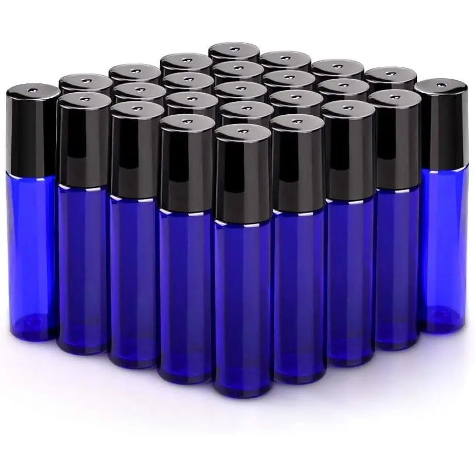 12 Pack Essential Oil Bottles, 10ml Blue Glass Bottles with Stainless Steel Roller Balls and Caps for Travel, Perfume and Lip Gloss