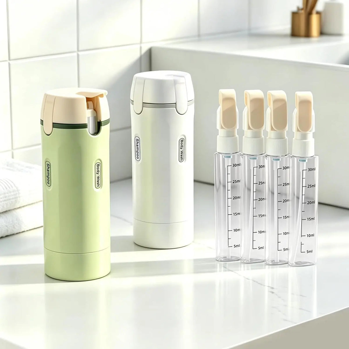 4-in-1 Leakproof Reusable Travel Vials Bottles, Compact Refillable Portable Containers for Skincare Products, Household Detergent, Garden Supplies Storage, Ideal for Travel, Camping,sohochic