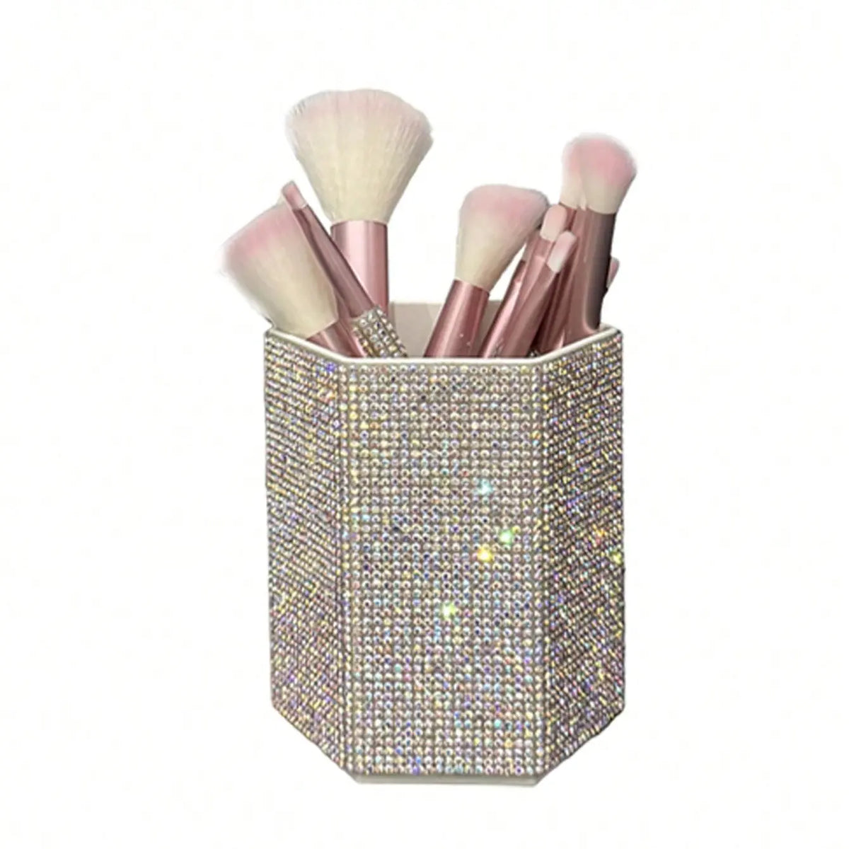 Hexagonal Crystal Makeup Brush Holder, Large Capacity, Decorative Shiny Surface, Multifunctional Cosmetic Storage Rack, Makeup Organizer Box for Bedroom Vanity Desk, Cosmetic Organiser, Cosmetic Organizers