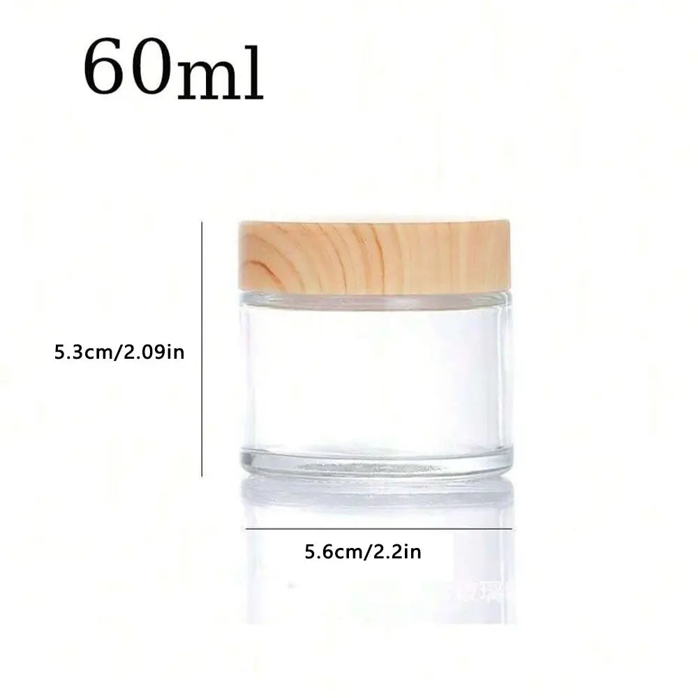 Multi-Size Transparent Cream Wood Grain Lid Cosmetic Bottle, Portable Small Packaging Glass Jar, Face Cream Eye Cream Container Containers, Glass Bottles with Lids