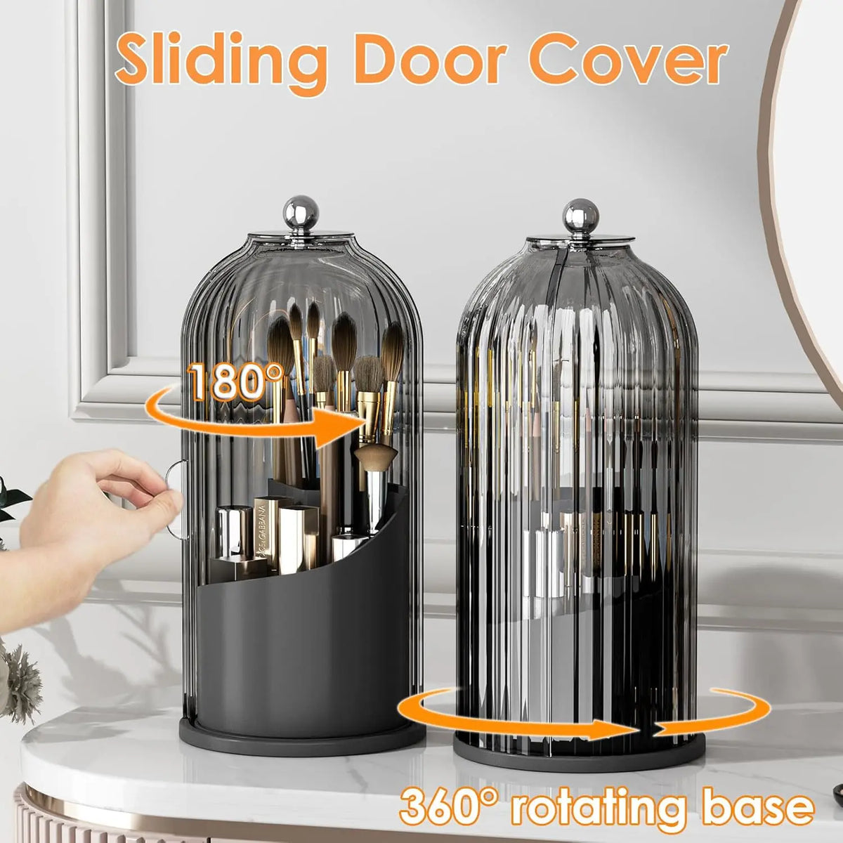 360-Degree Rotating Makeup Organizer with Transparent Dust-Safe Slide Lid & Latch, Dust-Proof Washable Bathroom Organizer for Vanity & Desktop, Makeup Brush Holder Container (1 Count) summerwins,sohochic
