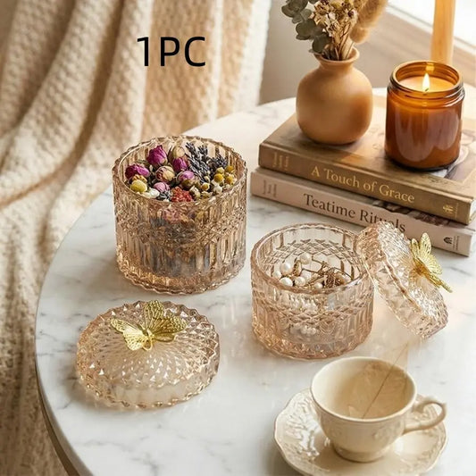 Creative Crystal Glass Butterfly Storage Jar, Glass Storage Container, Home Bedroom Decor, Jewelry Box, Makeup Cotton Holder, Toothpick Organizer, Decorative Jar, Glass Storage Jars, Glass Containers