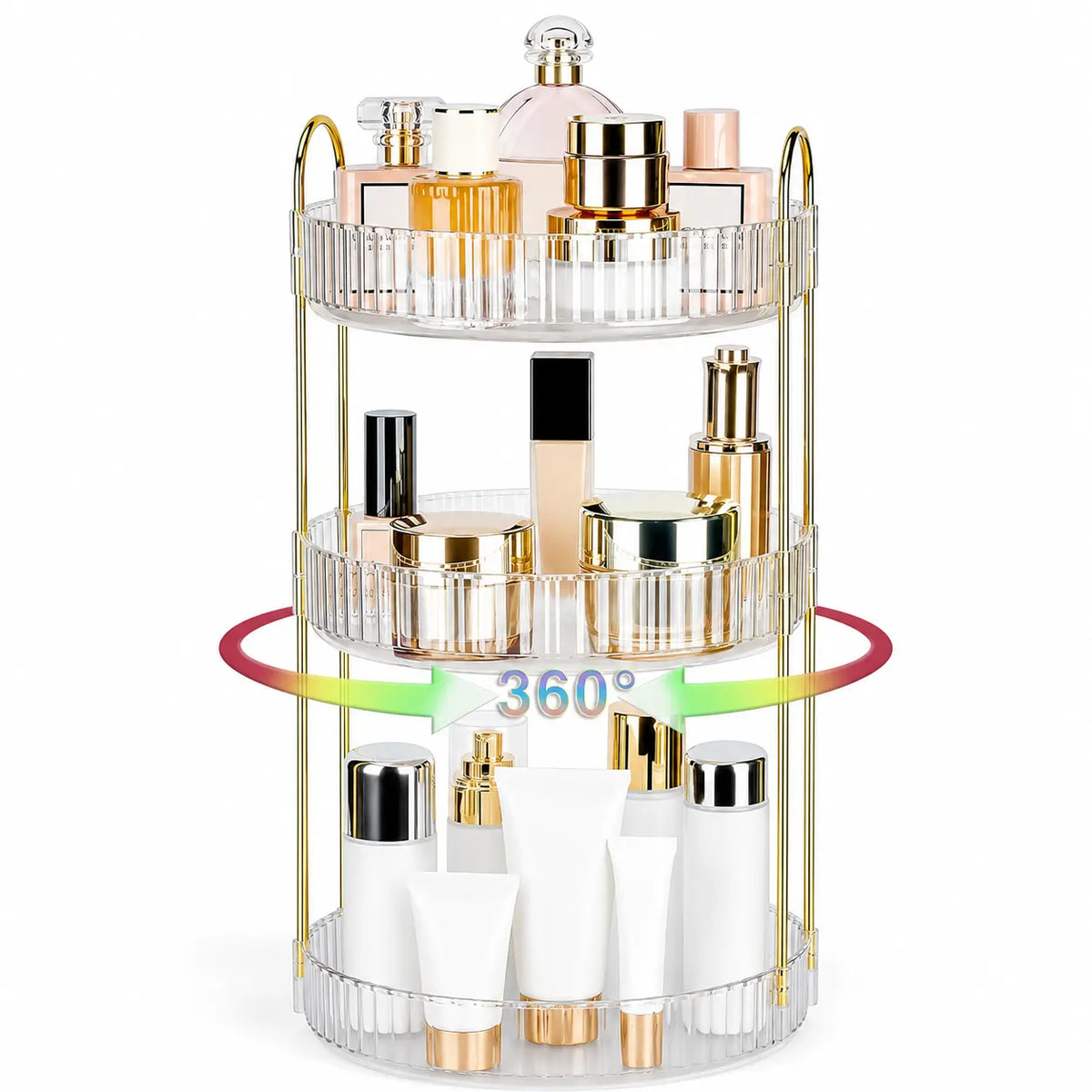 Raybee 360 Rotating Makeup Organizer, Large 2-3 Tier Acrylic Cologne Perfume Holder for Vanity Countertop,Dorm, Steady Lazy Susan Cosmetics Storage Organizer, Space Saving Fragrance Display Tower for Figures Lipsticks Brushes, Perfect for Back to School