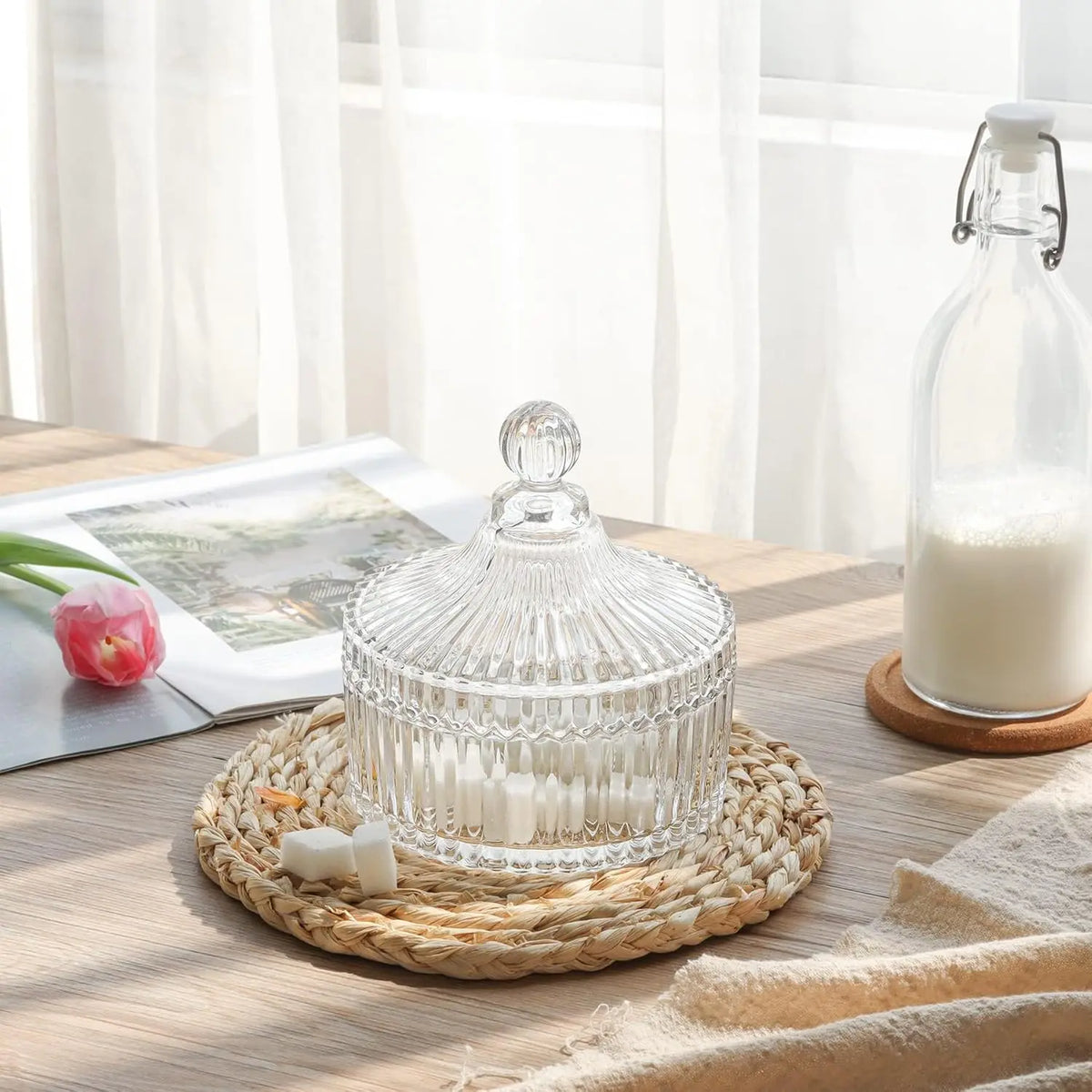 BPA-Free 14Oz/414Ml Round Glass-Look Canister with Lid, Decorative Candy Dish for Office Desk (1-Piece)