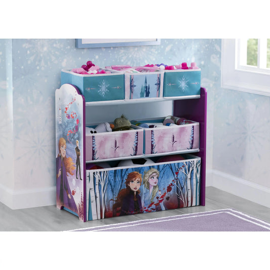 Delta Children Frozen II Themed 6-Bin Toy Organiser - Box Organiser with Vinyl-Decorated Fabric Bins, Reusable Stickers, Customizable Display Open Storage, Kid-Ready Home Decor & Storage Solution