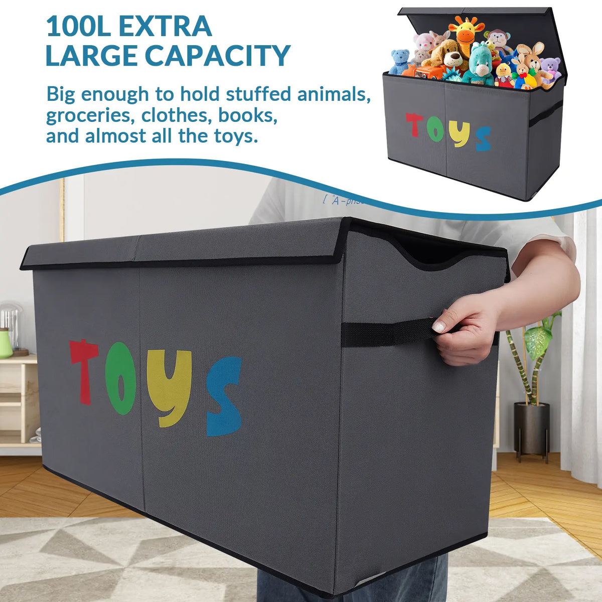 VICTORICH Large Collapsible Toy Storage Chest with Lid - Sturdy Home Organizer Bin, Closet Organizers, Storage Boxes & Basket for Kids’ Toys, Clothes, Linen