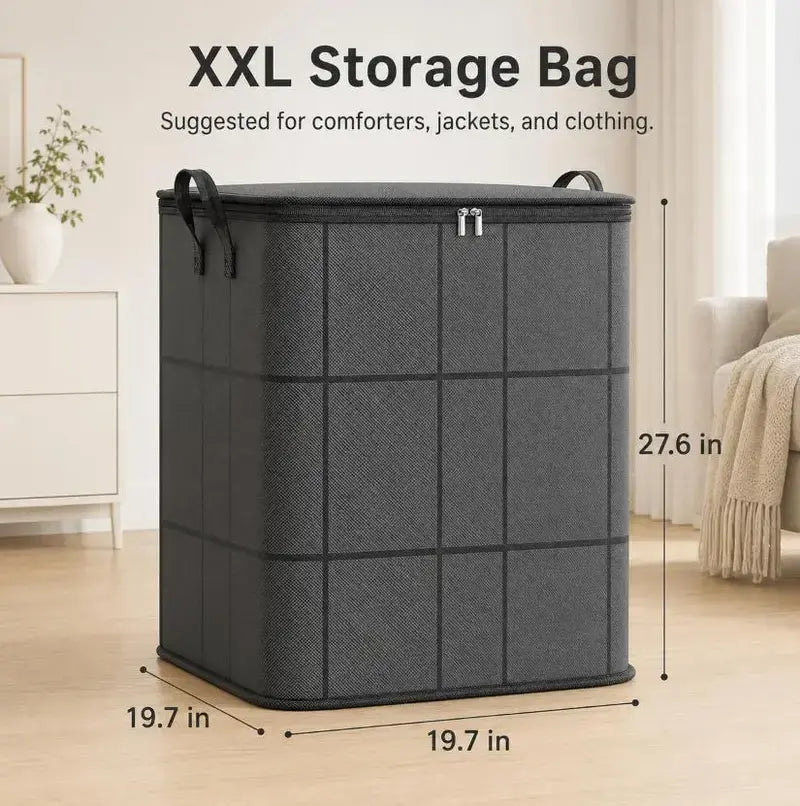 Large XXL Fabric Storage Bin with Zipper - Clothing Bedding Storage Organiser for Closet Organization, Ideal for Quilts, Sweaters, Gym Bag Items