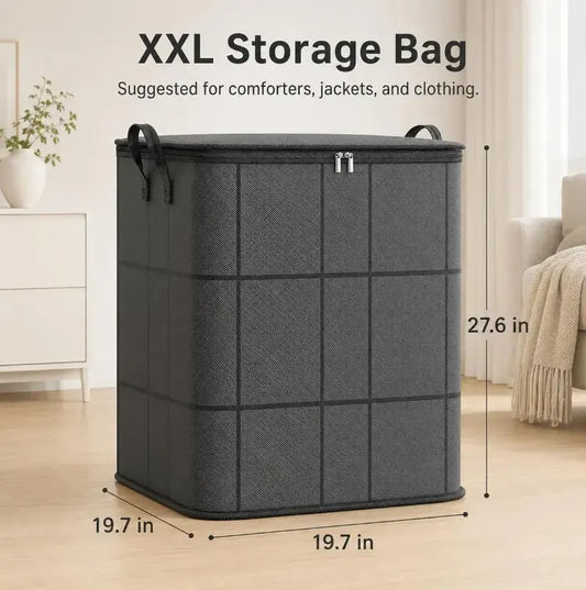 Large XXL Fabric Storage Bin with Zipper - Clothing Bedding Storage Organiser for Closet Organization, Ideal for Quilts, Sweaters, Gym Bag Items