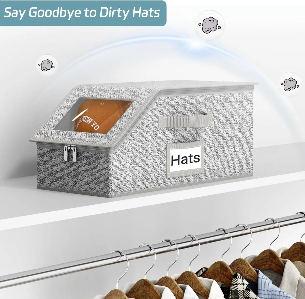 Stackable Baseball Cap Storage Box, Holds Up to 24 Hats – Durable Foldable Cardboard Organizer, Large Capacity Hat & Toy Storage Solution, Versatile Home & Bedroom Organizer, Dustproof, Space Saving Window