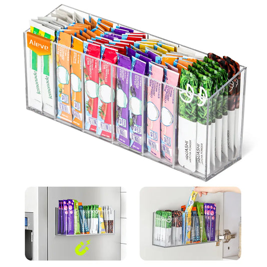 AIEVE Drink Packet Organizer, Mountable Space-Saving Tidy Counter Setup Holder with Adhesive & Magnetic Sticker, Home Pantry Kitchen Storage for Countertop Fridge Cabinet (Summer Sale Deals, Restock Deals for You Days), Mountable Saves Space
