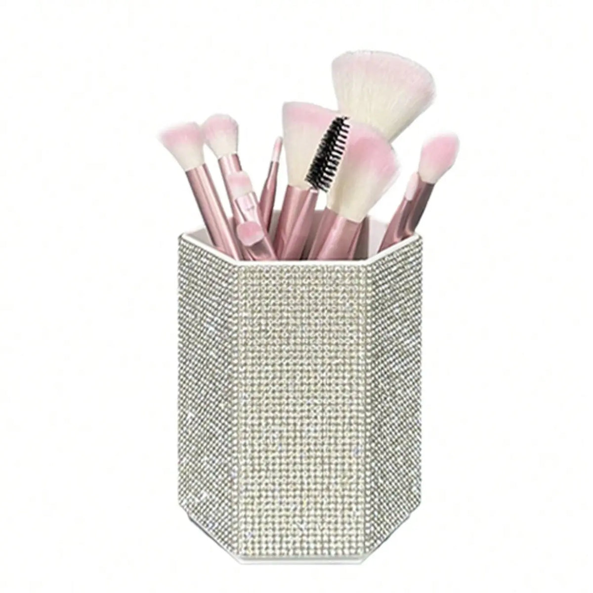 Hexagonal Crystal Makeup Brush Holder, Large Capacity, Decorative Shiny Surface, Multifunctional Cosmetic Storage Rack, Makeup Organizer Box for Bedroom Vanity Desk, Cosmetic Organiser, Cosmetic Organizers