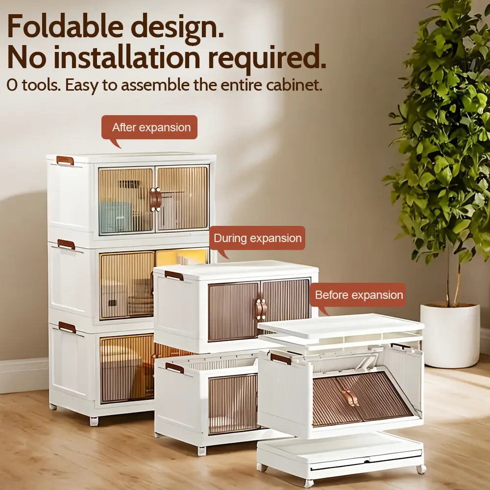 ONAIL 40/64/128QT Foldable Storage Box with Lid,  1-5 layers Holders with Wheels for Kitchen Bedroom Bathroom Warehouse Kitchen Home Storage Stackable Organizer