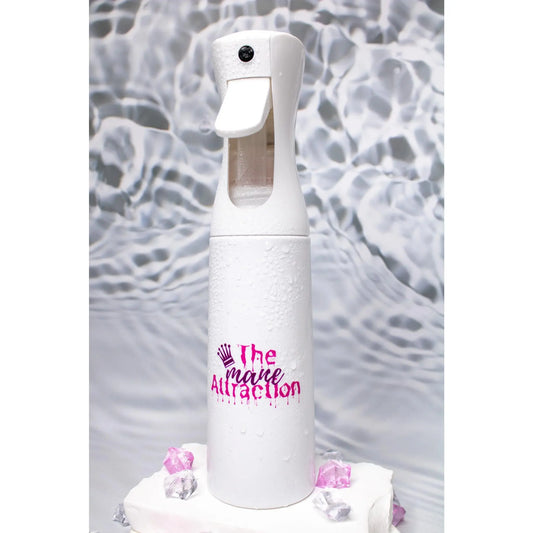 THE MANE ATTRACTION 10oz 300mL White Continuous Fine Mist Refill Empty Spray Bottle, Home Organizer Storage Jar for Face & Hair Hydration, Refill Bottle