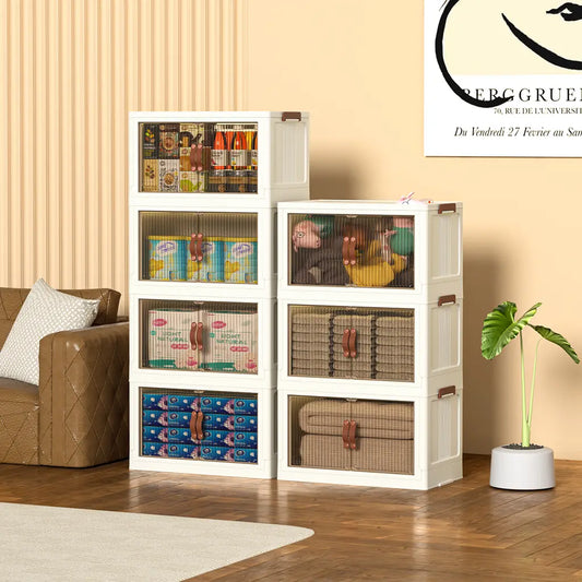 ONAIL 40/64/128QT Foldable Storage Box with Lid,  1-5 layers Holders with Wheels for Kitchen Bedroom Bathroom Warehouse Kitchen Home Storage Stackable Organizer