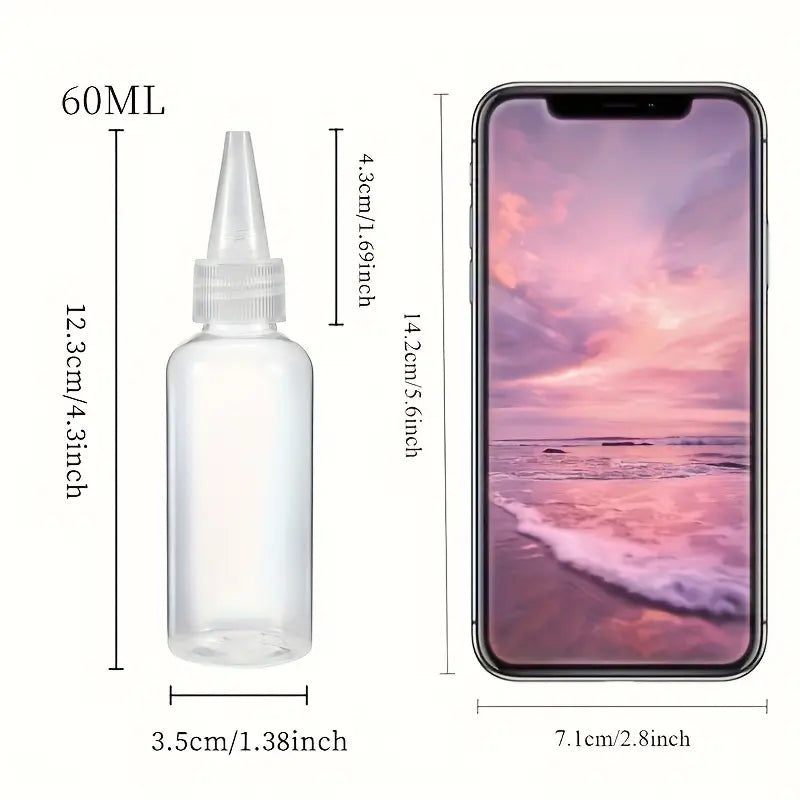 Set of 12 60ML Squeeze Bottles, Pointing Mouth Plastic Bottles, Refillable Design, Ideal for Color Mixing, Paint Bottles, Essential Oil Empty Bottles