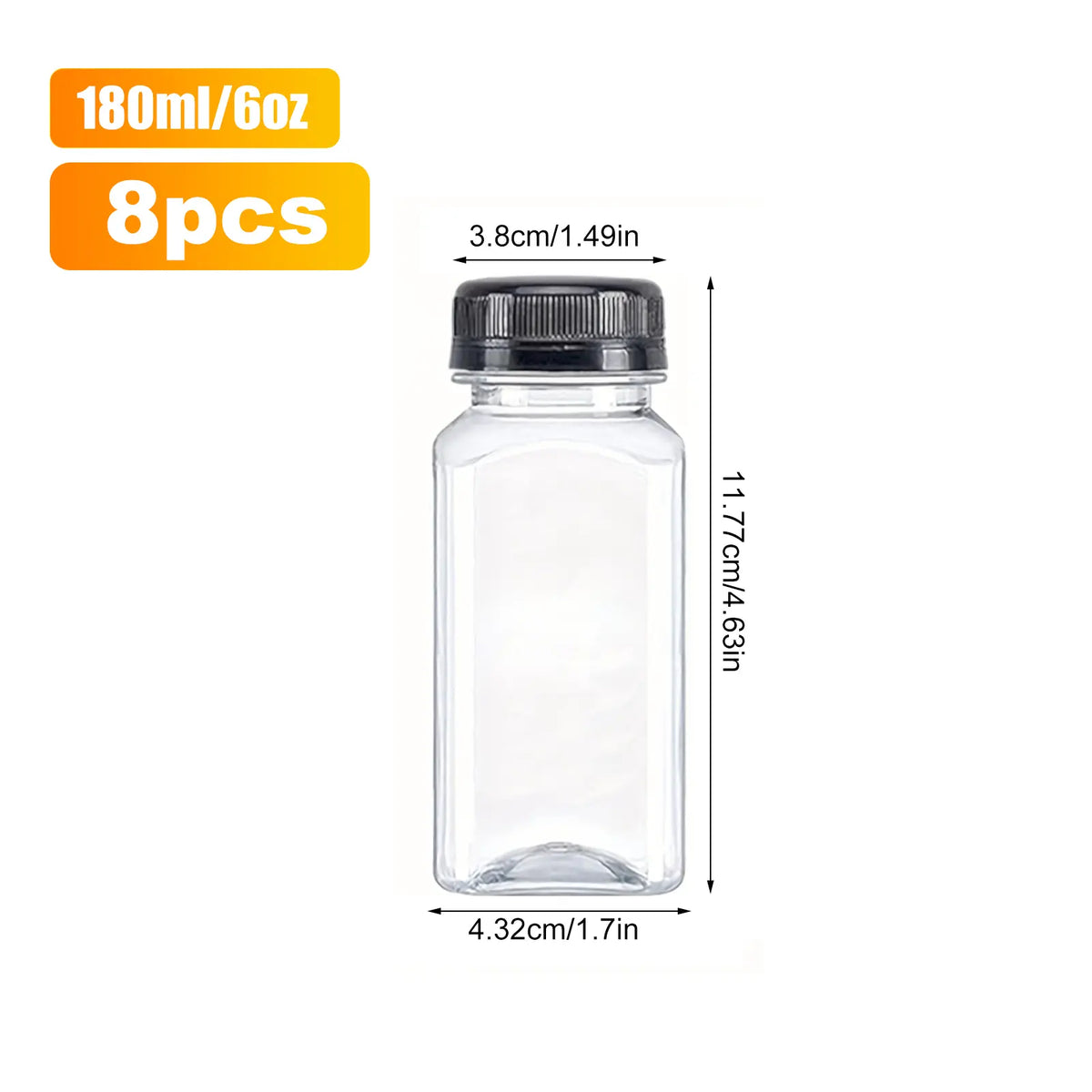 8 Pcs Mini Plastic Juice Bottles with Caps, Reusable Clear Drink Containers, Reusable Beverage Containers, Coffee Container, Leakproof Wide Mouth, Dishwasher Safe, Travel Essentials
