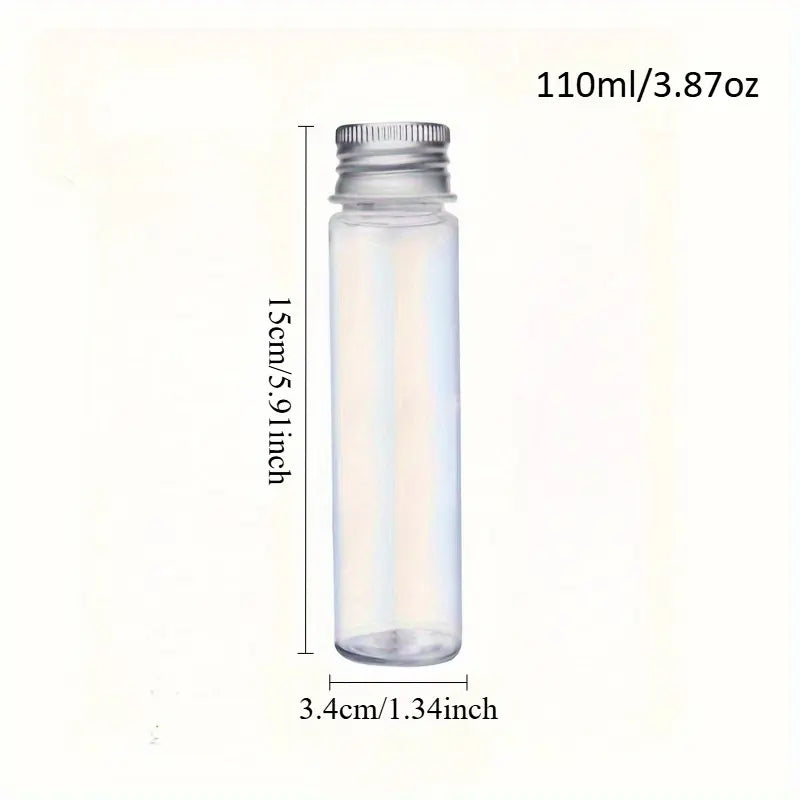 15pcs Plastic Test Tubes, Transparent Test Tube with Aluminum Screw Caps, Kitchen Plastic Storage Tubes for Candy, Bath Salt, Granules and Liquids