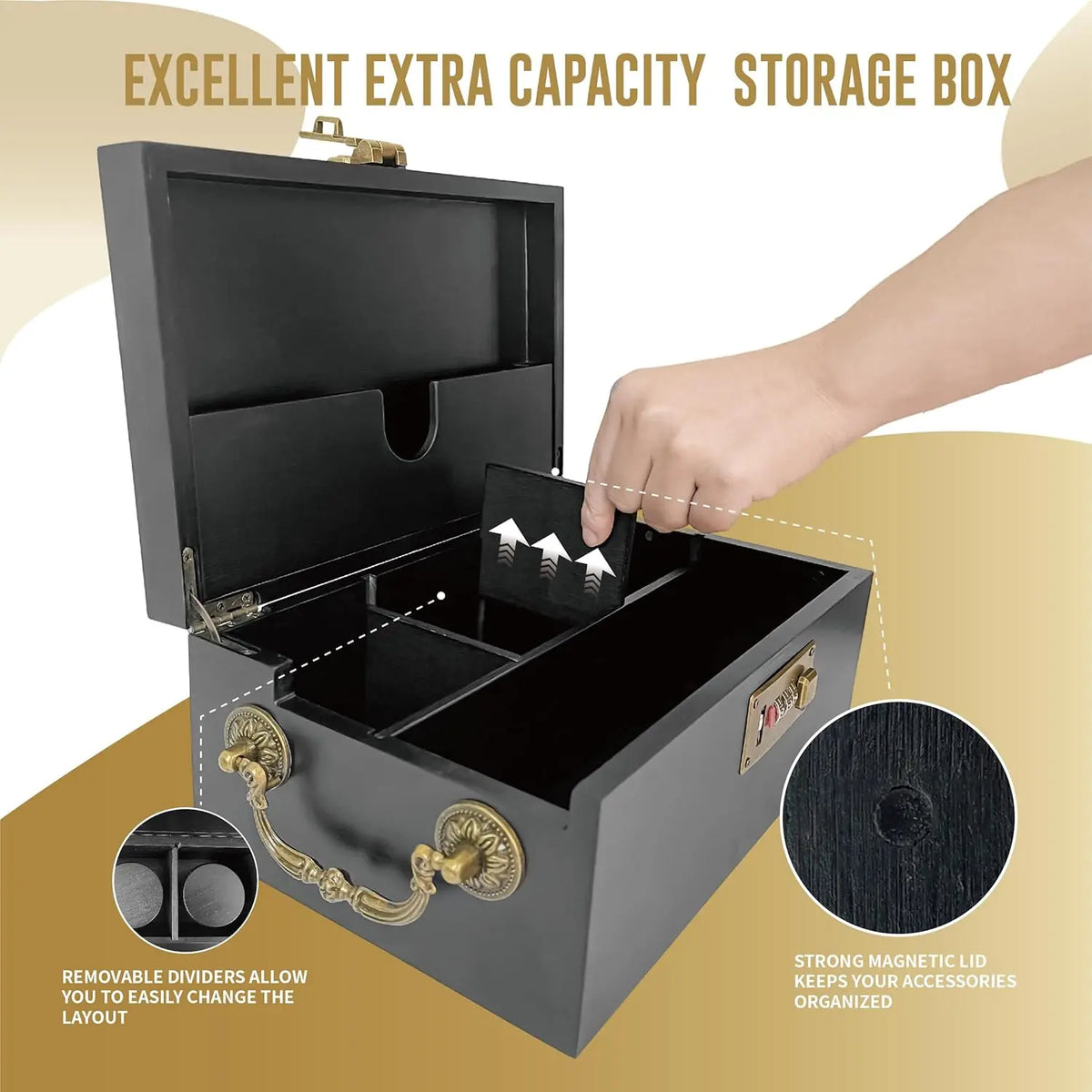 SINKZAICO Large Bamboo Stroge Organiser - Combination Lock, Handle, Detachable Compartment Kit, Container - Safe Storage Solutions for Candy, Tea - Gift-Worthy Home Box Lock Storage Box