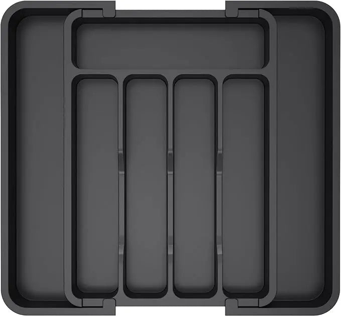 Silverware Drawer Organizer, Expandable Utensil Tray for Kitchen, BPA Free Flatware and Cutlery Holder, Adjustable Plastic Storage for Spoons Forks Knives, 8.5"-14.1" x 12.1", Black