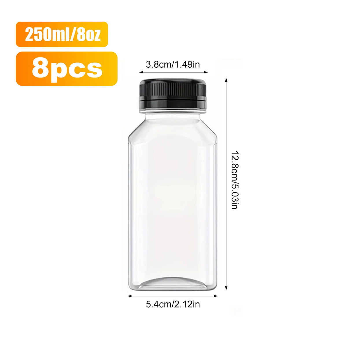 8 Pcs Mini Plastic Juice Bottles with Caps, Reusable Clear Drink Containers, Reusable Beverage Containers, Coffee Container, Leakproof Wide Mouth, Dishwasher Safe, Travel Essentials