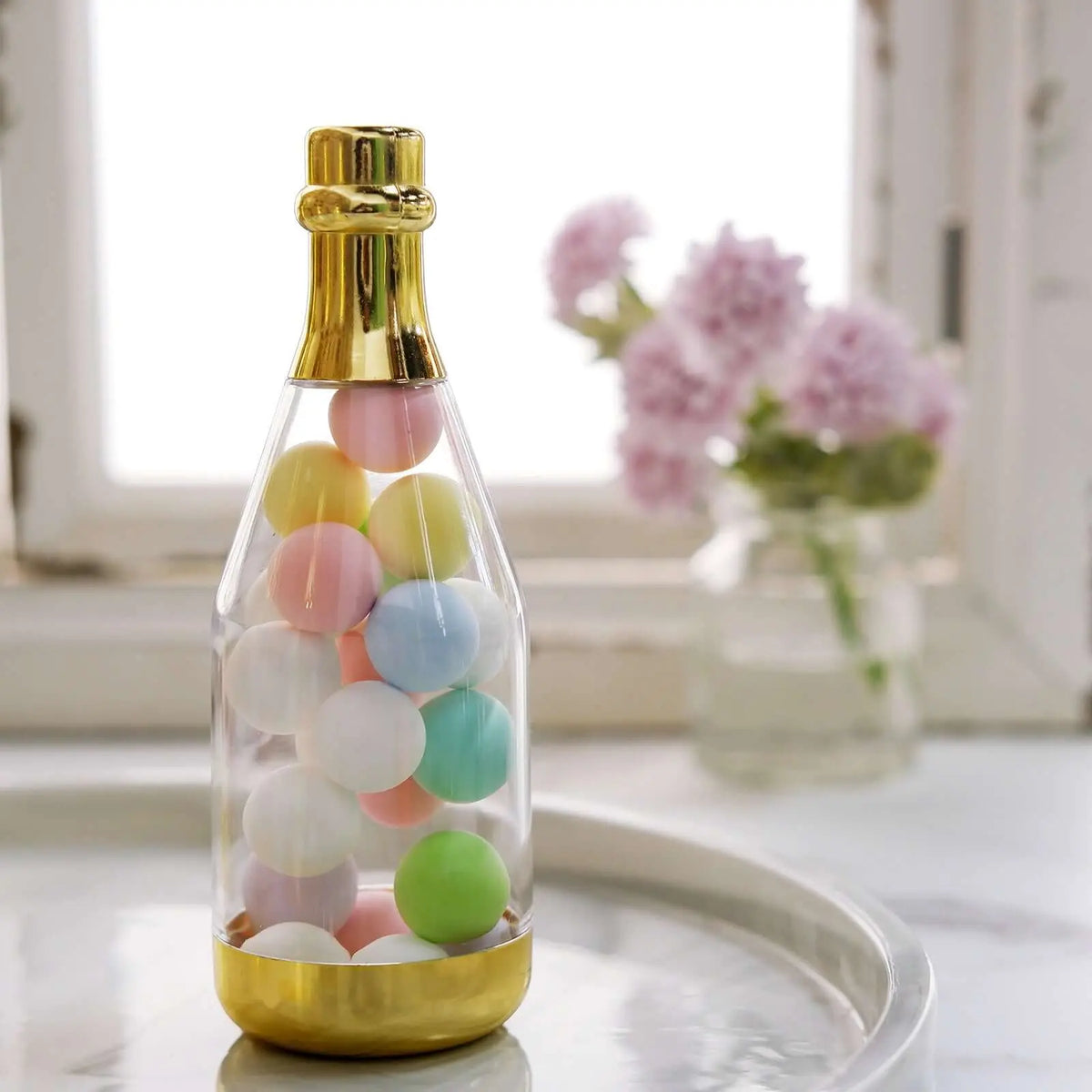 12-Pack Gold Transparent Champagne-Shape Open-Bottomed Fillable Mini Candy Containers, 6in Home Organizer Glass Storage Jars, Storage Bottles & Jars for Wedding Baby Shower Treat Favors