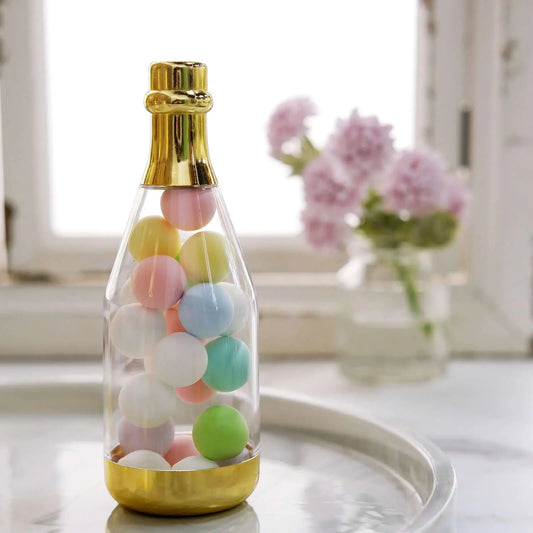 12-Pack Gold Transparent Champagne-Shape Open-Bottomed Fillable Mini Candy Containers, 6in Home Organizer Glass Storage Jars, Storage Bottles & Jars for Wedding Baby Shower Treat Favors
