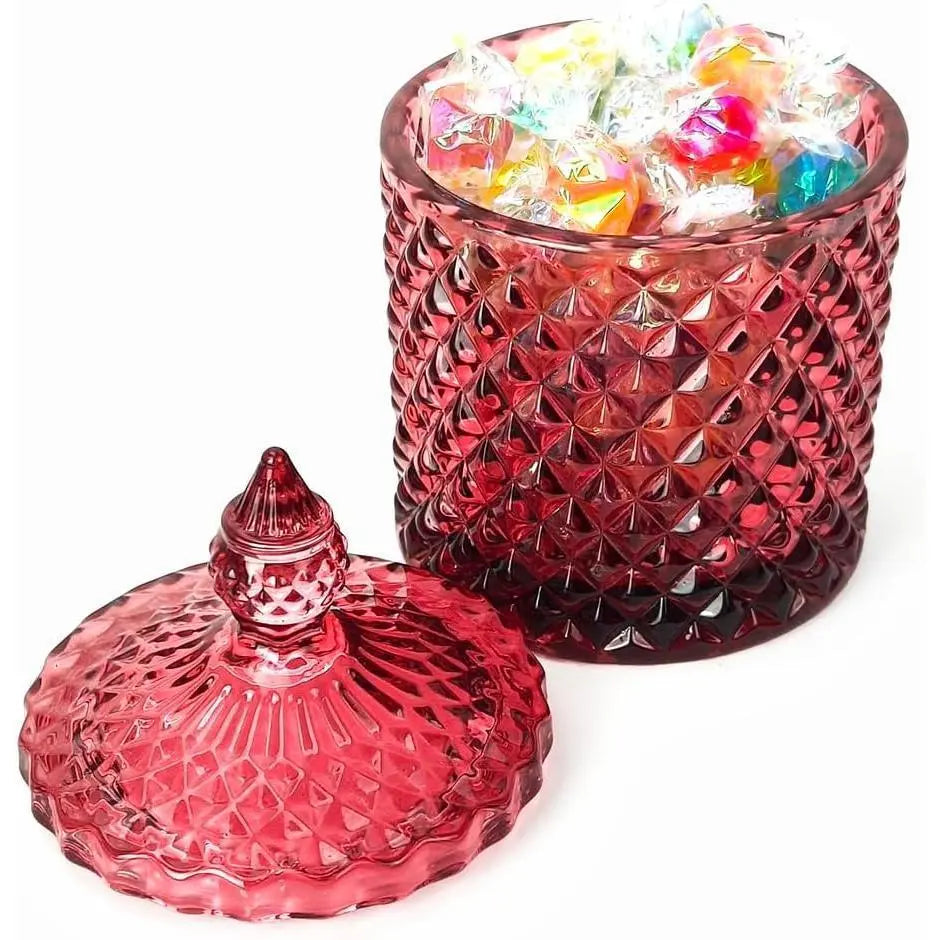 Purplish Red Lead-Free Glass Canister with Lid - Minimalist Can-Shaped Jar, Small/Large Options, Kitchen Preserving Container, Jewelry/Candy Dish, Office Accessories Storage, Crystal Look with Dazzling Light