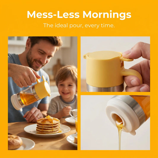 Glass Honey Dispenser Canister - Airtight Containers with Removable Cap, Drip-Free Flow, Wide-Open Clean & Easy Refill, Leak-Proof Condiment Serving Container, Maple-Syrup Ready, Handle, Practical Kitchen Utensil-MM1,Sohocic