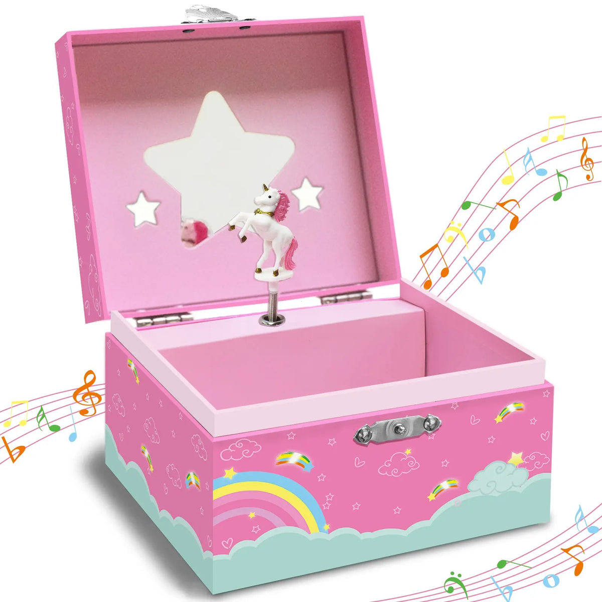 Women's Unicorn Music Jewelry Box, Flashy Rainbow Design, Storage for Earrings, Necklaces, Bracelets, Organiser, Dust Free Organizer, Compartment, Drawer, Birthday Christmas Gift, Dustproof Storage Boxes