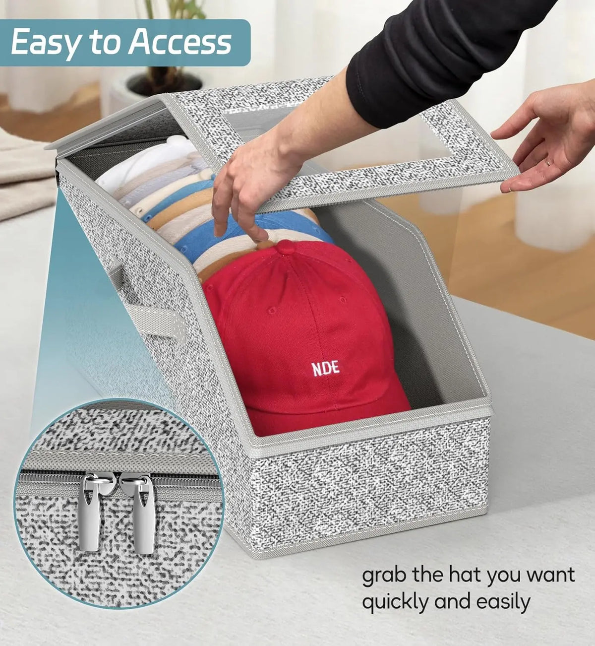 Stackable Baseball Cap Storage Box, Holds Up to 24 Hats – Durable Foldable Cardboard Organizer, Large Capacity Hat & Toy Storage Solution, Versatile Home & Bedroom Organizer, Dustproof, Space Saving Window