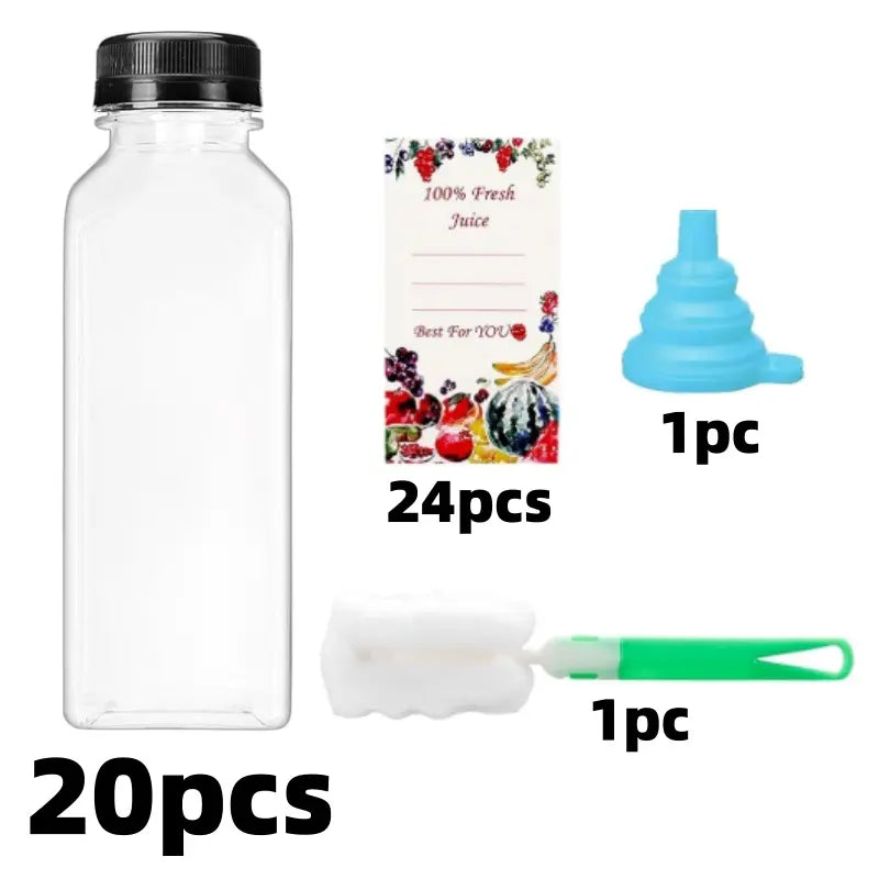 20pcs 16oz Reusable Poly Plastic Packaged Beverage Water Bottles - Empty Food & Beverage Containers with Caps, Stickers, Funnel, Cleaning Brush for Back to School Haul, Class