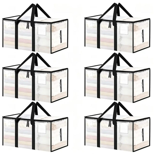 Large-Capacity Transparent Thick Plastic Foldable Rectangle Storage Bags with Hinged Lids - Fold & Store Flat Storage Organization Solution, Dorm Decor for Travel & Apartment Use