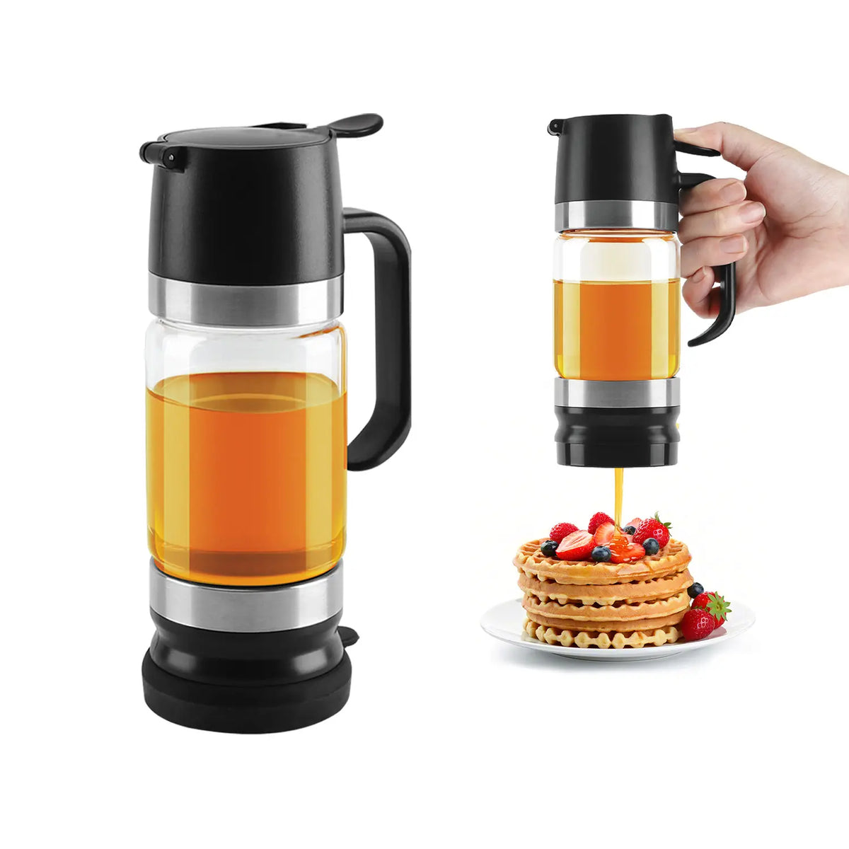 Glass Honey Dispenser - Kitchen Preserving Container, No-Drip Leak-Free Design with Handle, Controlled Flow, Refillable, Dishwasher Safe, Maintains Food & Beverage Freshness, Easy to Clean for Daily Use, Maintains Freshness