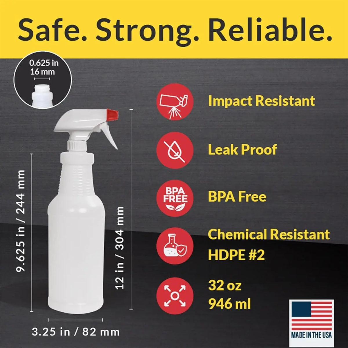 32 Ounce Clear Quart Spray Bottle (Bottle Only) – Durable Empty Container for Trigger Sprayers – Multipurpose Automotive Cleaning & Detailing Solution Bottle