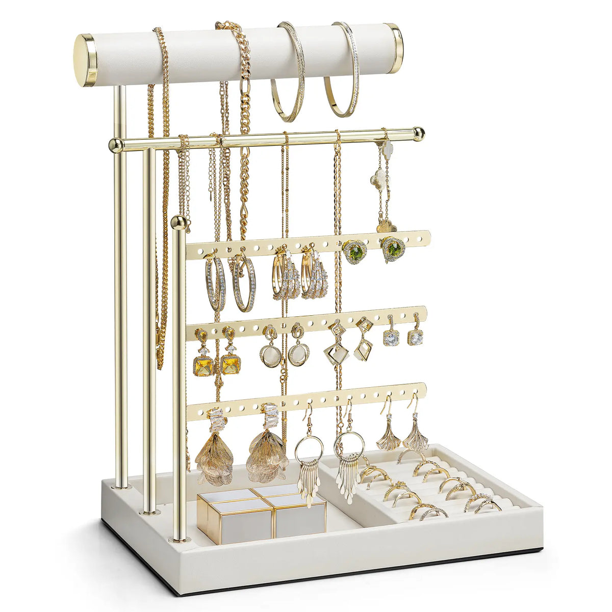 VLANDO Classic Eco-Friendly Women's Adjustable Metal Frame Jewelry Organizer - Home Accessory Holder with Tray, Ring Slots in Tray, Compartments for Necklace, Earring, Bracelet Display summerwins