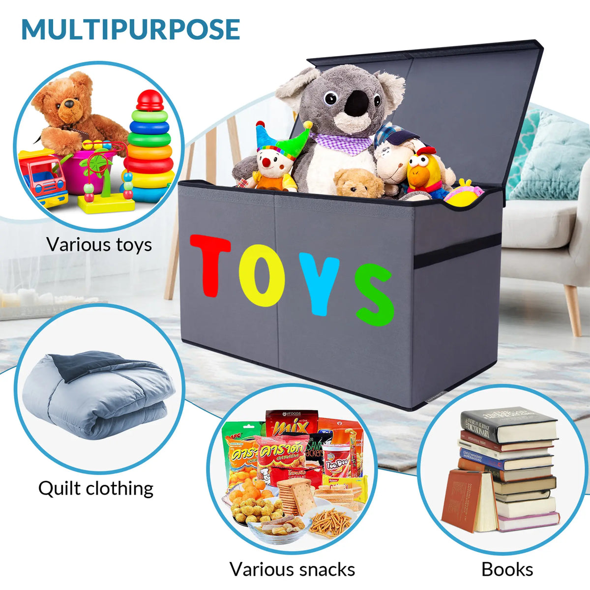 32gal Classic Rectangle Linen Fabric Storage Bin with Lid - Collapsible, Sturdy Extra Large Organizer for Kids, Clothes, Nursery Playroom - 26.8x13.8x16in Multi-Purpose Home Supply