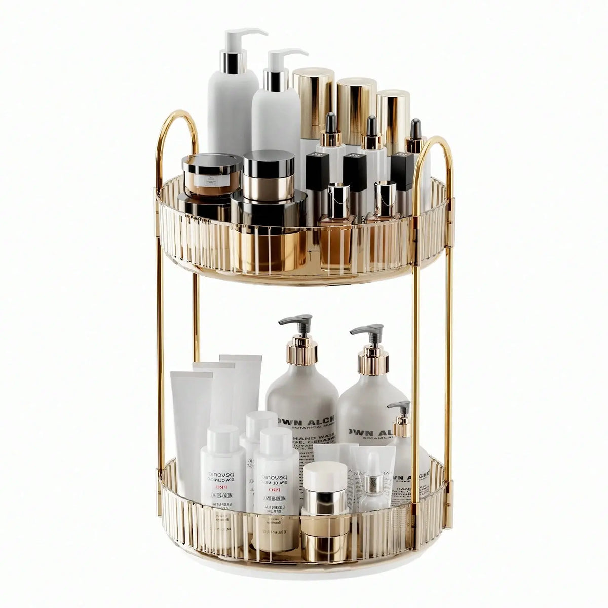 360 Rotating Makeup Organizer And Storage For Vanity Countertop 2 Tiers High Capacity Cosmetic Skincare Perfume Organizer For Dresser Bathroom Lazy Organizers Clear