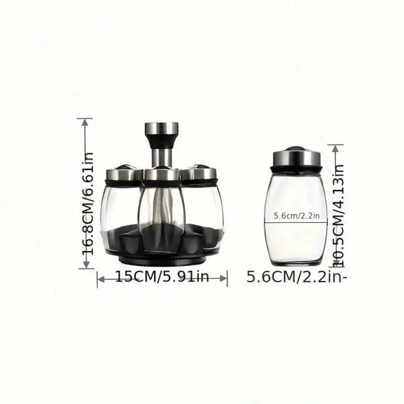 6-Jar Rotating Spice Rack Set, easy access and space-saving design with visible content, Glass Storage Jar, Spice Organizer, Glass Spice Jars. Keeps your kitchen tidy and holds all kinds of seasonings and spices.