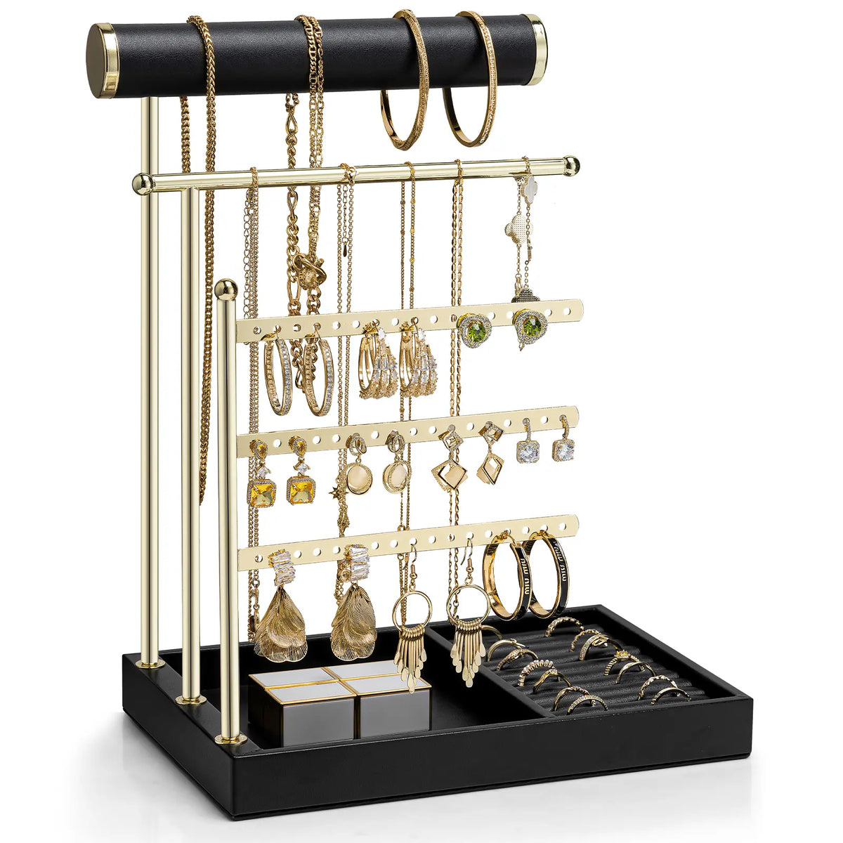 VLANDO Classic Eco-Friendly Women's Adjustable Metal Frame Jewelry Organizer - Home Accessory Holder with Tray, Ring Slots in Tray, Compartments for Necklace, Earring, Bracelet Display summerwins