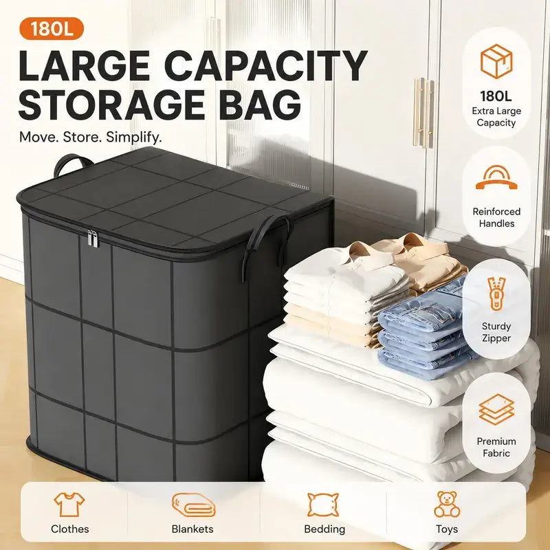 Large XXL Fabric Storage Bin with Zipper - Clothing Bedding Storage Organiser for Closet Organization, Ideal for Quilts, Sweaters, Gym Bag Items