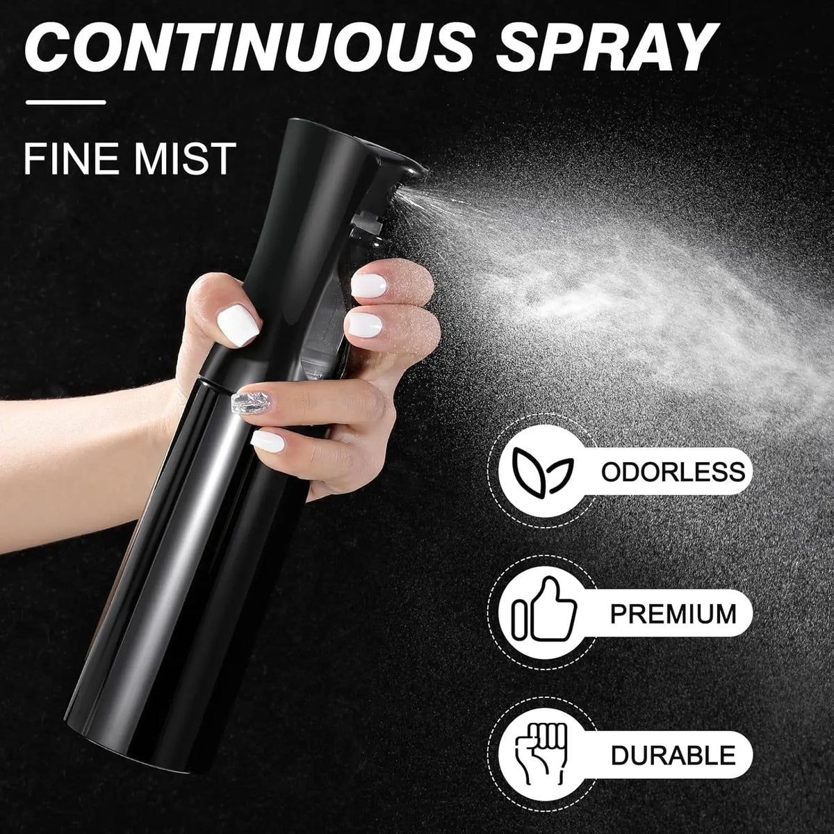 2-Pack Continuous Fine Mist Spray Bottles for Hair - Ultra-Fine Mist for Hairstyling, Cleaning, Plants & More - BPA-Free, Leak-Proof, 360° Spray, Durable - 300 ml/10.1oz per Bottle - Unisex